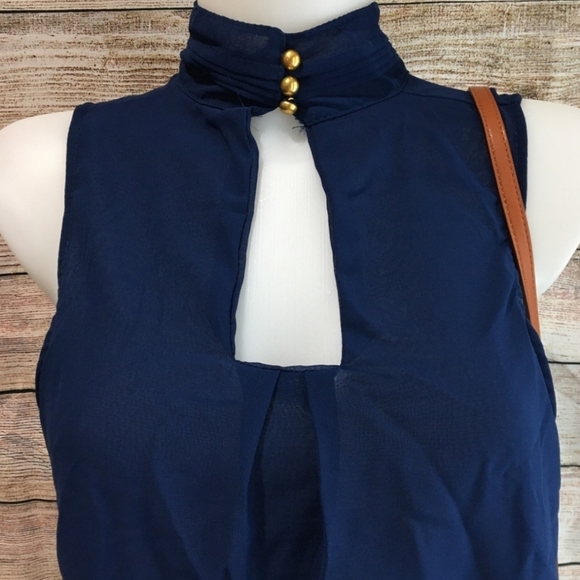 New Navy Blue Cutout Dressy Tank Top - Picture 2 of 5